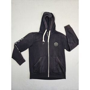 Vintage Oakley Men's Zip Up Hoodie Black Med Y2K Faded Distressed Grunge Tech‎